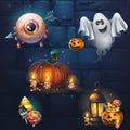 Set of different items for game user interface theme Halloween