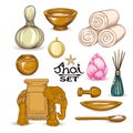 A set of items for Thai massage. Stock vector illustration.