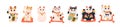 Set of different Japanese lucky cat maneki neko vector illustration. Collection of cute oriental feline figure with Royalty Free Stock Photo