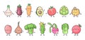 Set of different kawaii vegetable characters. Isolated vector illustration on a white background Royalty Free Stock Photo