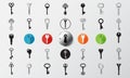 Set of different keys isolated on white background.