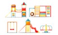 Set of different kid`s playground equipment. Vector illustration in flat cartoon style. Royalty Free Stock Photo