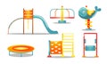 Set of different kid`s playground equipment. Vector illustration in flat cartoon style. Royalty Free Stock Photo