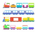 Set of different kids trains. Vector games for childrens Royalty Free Stock Photo