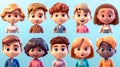 Set of Different Kids with various emotions, generative AI. Royalty Free Stock Photo