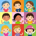 Set of different kids with various postures