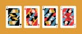 Set of different kind of jacks winning poker hand vector flat illustration. Four of a kind card combination, various Royalty Free Stock Photo