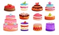 Set different kinds of cakes. Sweet baked desserts. Delicious food.