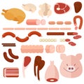 Set of different kinds of meat and semi-finished products