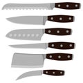 A set of different kitchen knives. Vector illustration on the theme of Cutlery and kitchen utensils on a white background Royalty Free Stock Photo