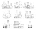 Set of different laboratory glassware on white background