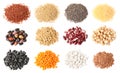 Set with different legumes, grains and seeds on white background, top view. Vegan diet Royalty Free Stock Photo