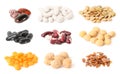 Set with different legumes, grains and seeds on white background. Vegan diet Royalty Free Stock Photo