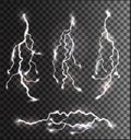 Set of different lightning bolts on a transparent background