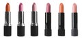 Set with different lipsticks on background