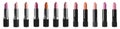 Set with different lipsticks on background, banner design