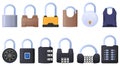 Set of different locks. Code lock. Protect your property. Safe closing of the room. Vector illustration on a white Royalty Free Stock Photo