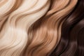 Set of different long shiny hair color. Hair texture background. Generative AI