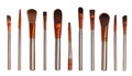 Set with different makeup brushes for applying cosmetic products on white background. Banner design Royalty Free Stock Photo