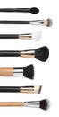 Set with different makeup brushes for applying cosmetic products on white background. Vertical banner design Royalty Free Stock Photo