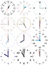 A set of different mechanical clocks with an image of each of the twelve hours.