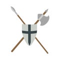 Set of different medieval weapons vector flat illustrations. Royalty Free Stock Photo
