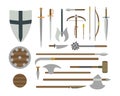 Set of different medieval weapons vector flat illustrations. Royalty Free Stock Photo