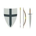 Set of different medieval weapons vector flat illustrations. Royalty Free Stock Photo