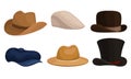 Set of different mens hats. Vector illustration on a white background Royalty Free Stock Photo