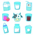 Set of different milk package vector illustration with cute design