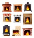 Set of different model of fireplace at room house or apartment