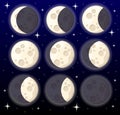 Set of different moon phases space object natural satellite of the earth illustration isolated on style background web site