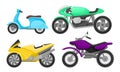 Set of different motorcycles. Vector illustration on a white background.