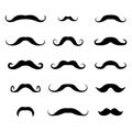 Set of different mustaches, vector illustration. Royalty Free Stock Photo