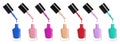 Set of different nail polishes dripping on background. Banner design