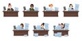 Set of different nationalities women workload workers in flat style. The object is separate from the background. Royalty Free Stock Photo