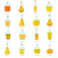 Set of different natural oils bottles color flat icons