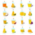 Set of different natural oils bottles color flat icons