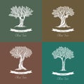 Set of different natural olive oil trees logo