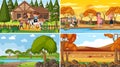 Set of different nature scenes cartoon style Royalty Free Stock Photo