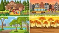 Set of different nature scenes cartoon style Royalty Free Stock Photo