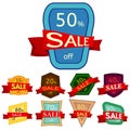 Set of different nine discount stickers.