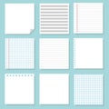 Set of different notebook paper. Set of white paper. School sheets