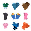 Set of different pairs of colorful gloves for kids or adults