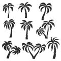 Set of different palm icon isolated on white, stock vector illustration