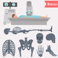 Set of different parts human skeleton icons. Man x-ray examination illustration for web and mobile design