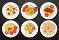 Set of different pasta dishes