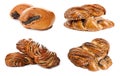 Set of different pastries with poppy seeds on background