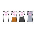 Set of different paw. Cat hands of different colors. White, black, red, grey animal with fur. Royalty Free Stock Photo