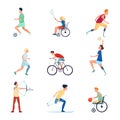 Set of different people character at paralympic sport games